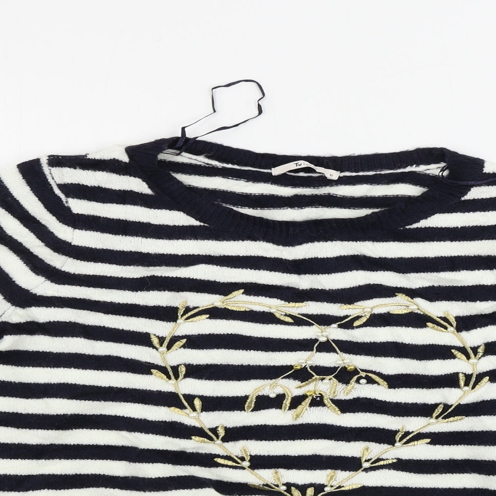 TU Womens White Striped  Pullover Jumper Size 12
