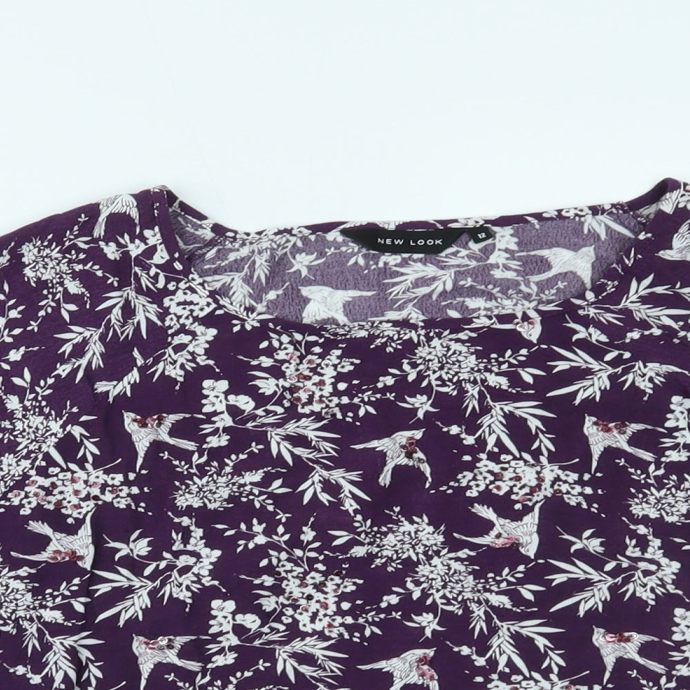 Womens UK Size 12 New Look Purple Cropped Blouse