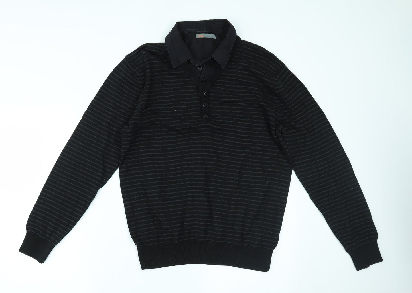 BHS Mens Black Striped  Pullover Jumper Size M