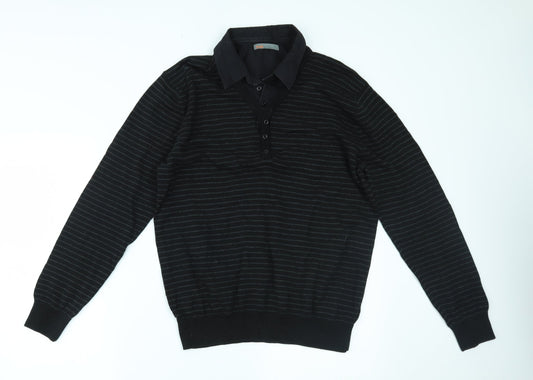 BHS Mens Black Striped  Pullover Jumper Size M