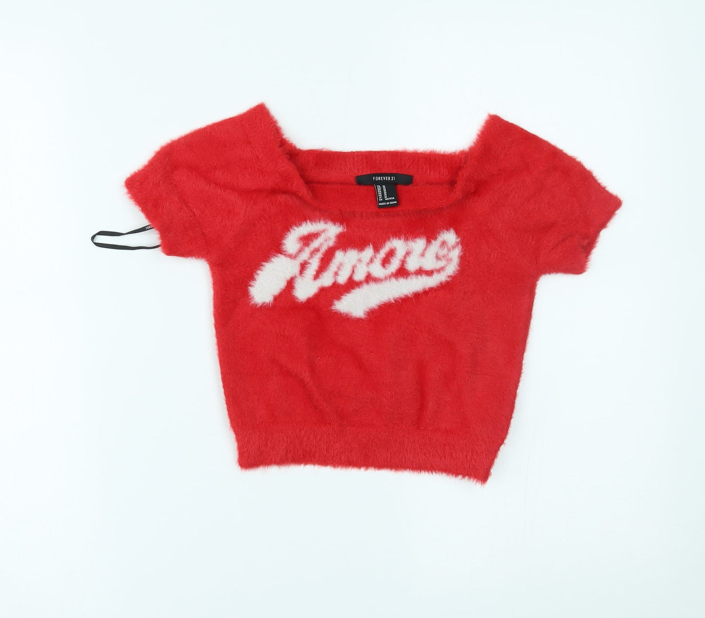 Womens UK Size M FOREVER 21 Red Cropped T-Shirt