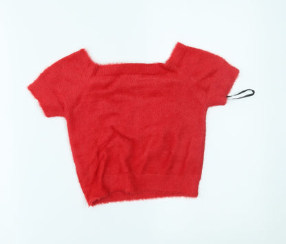 Womens UK Size M FOREVER 21 Red Cropped T-Shirt