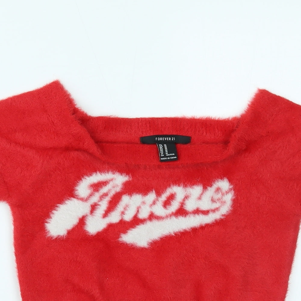 Womens UK Size M FOREVER 21 Red Cropped T-Shirt