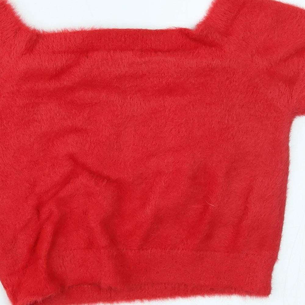 Womens UK Size M FOREVER 21 Red Cropped T-Shirt