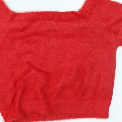 Womens UK Size M FOREVER 21 Red Cropped T-Shirt