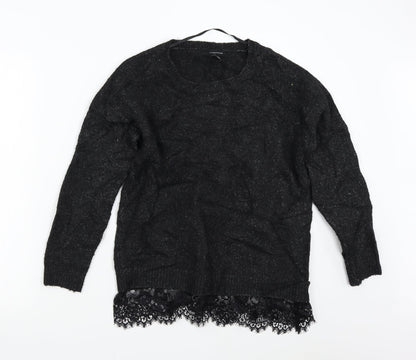 Primark Womens Black  Knit Pullover Jumper Size S  - Lace Trim