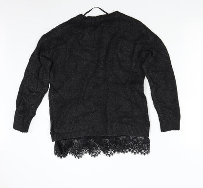 Primark Womens Black  Knit Pullover Jumper Size S  - Lace Trim