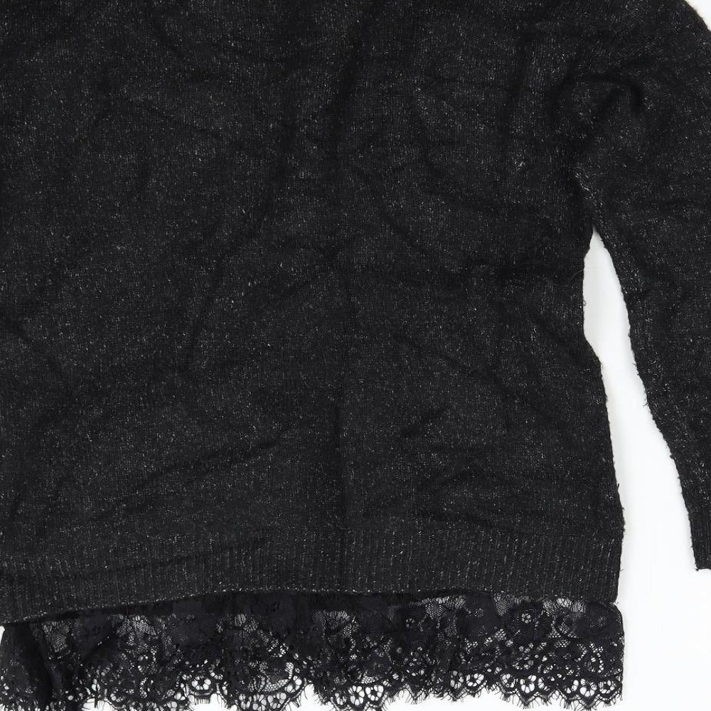 Primark Womens Black  Knit Pullover Jumper Size S  - Lace Trim