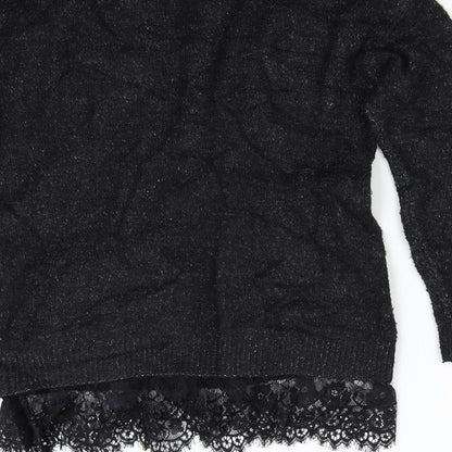 Primark Womens Black  Knit Pullover Jumper Size S  - Lace Trim
