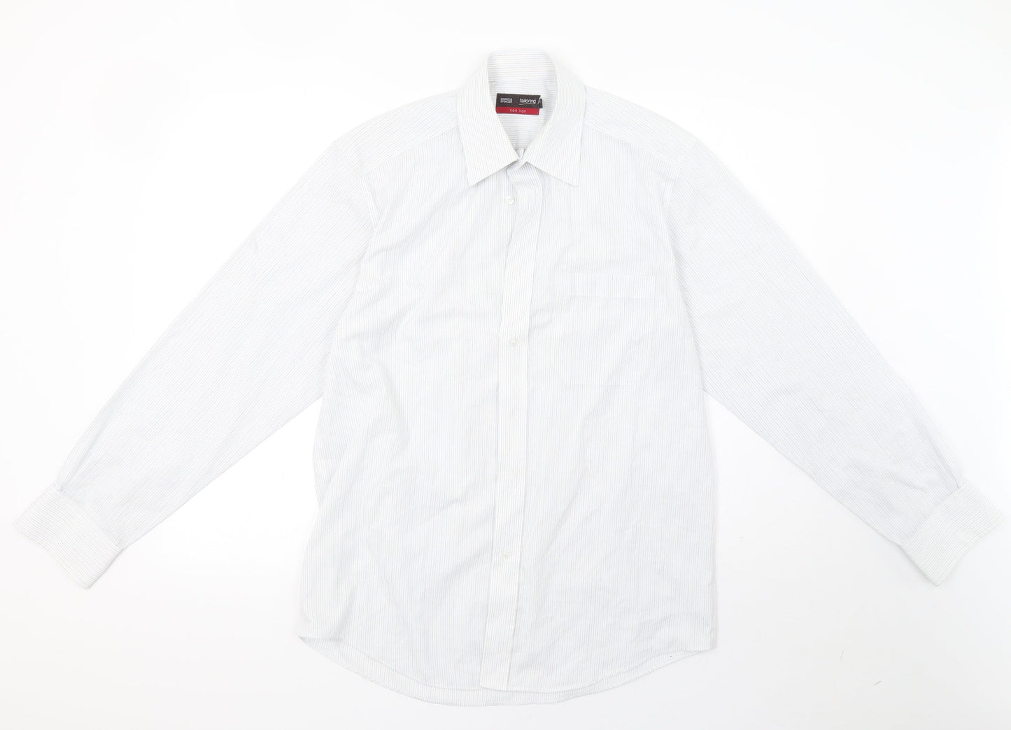 Mens UK Size 15 Marks and Spencer White  Button-Up Long Sleeve Casual Shirt