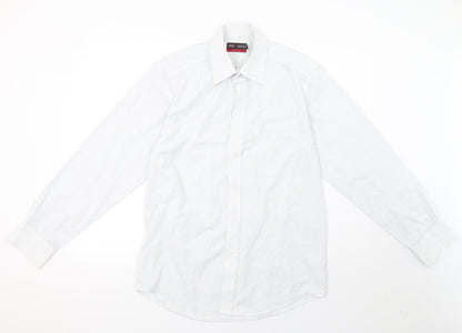 Mens UK Size 15 Marks and Spencer White  Button-Up Long Sleeve Casual Shirt