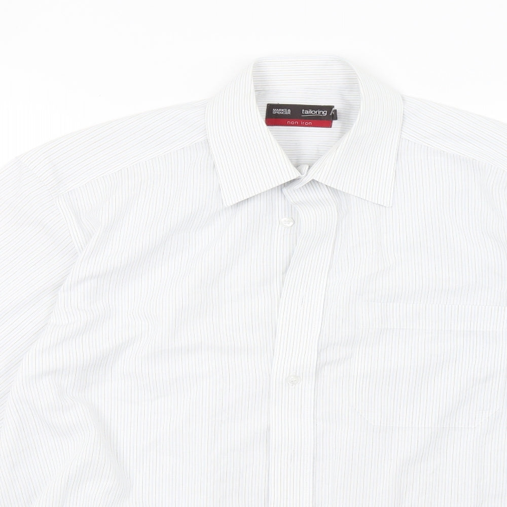 Mens UK Size 15 Marks and Spencer White  Button-Up Long Sleeve Casual Shirt