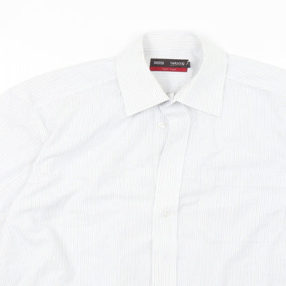 Mens UK Size 15 Marks and Spencer White  Button-Up Long Sleeve Casual Shirt