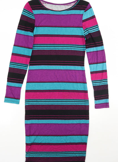 Preworn Womens Black Striped  A-Line  Size 8