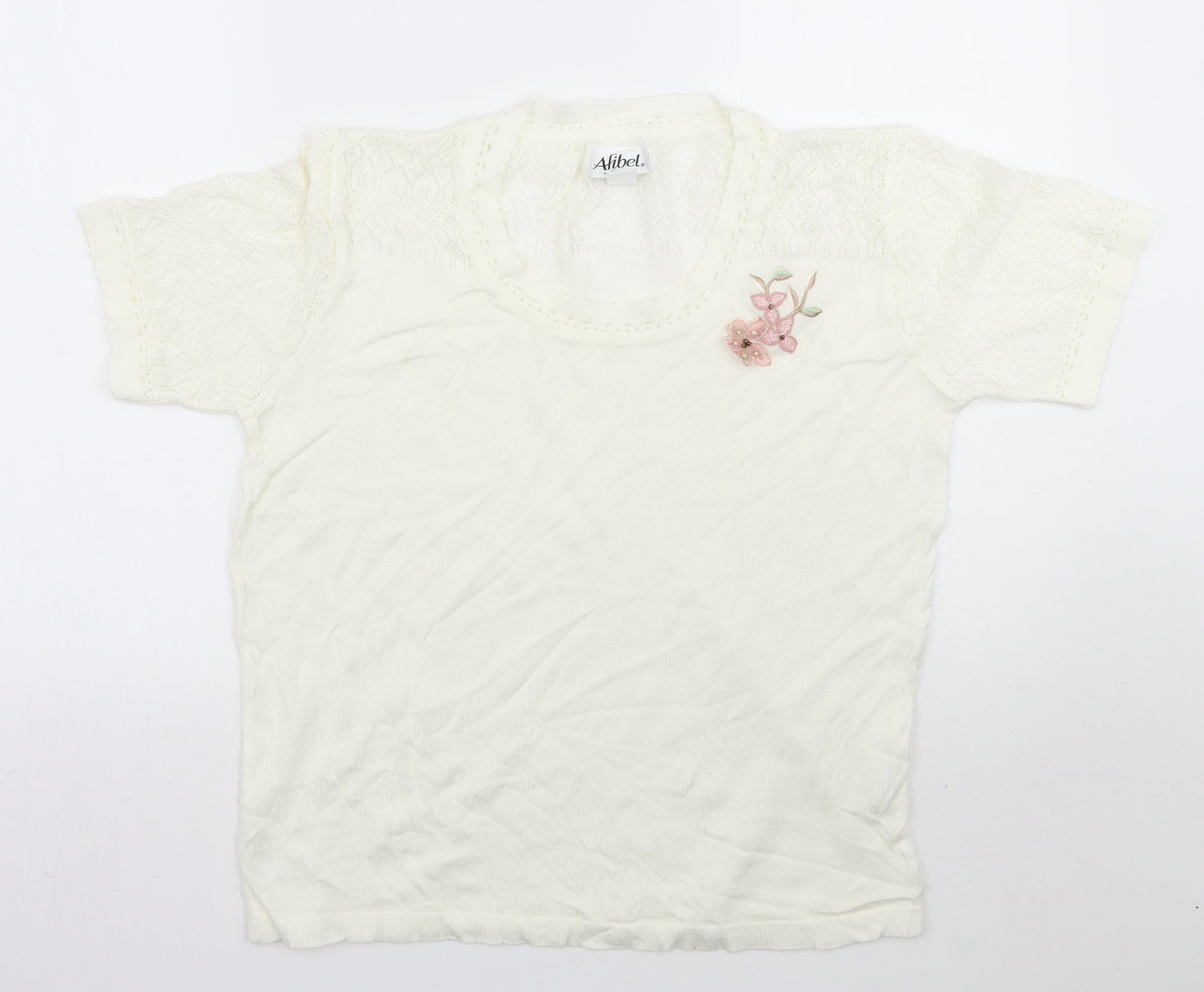 Womens UK Size 16 Afibel White Basic T-Shirt