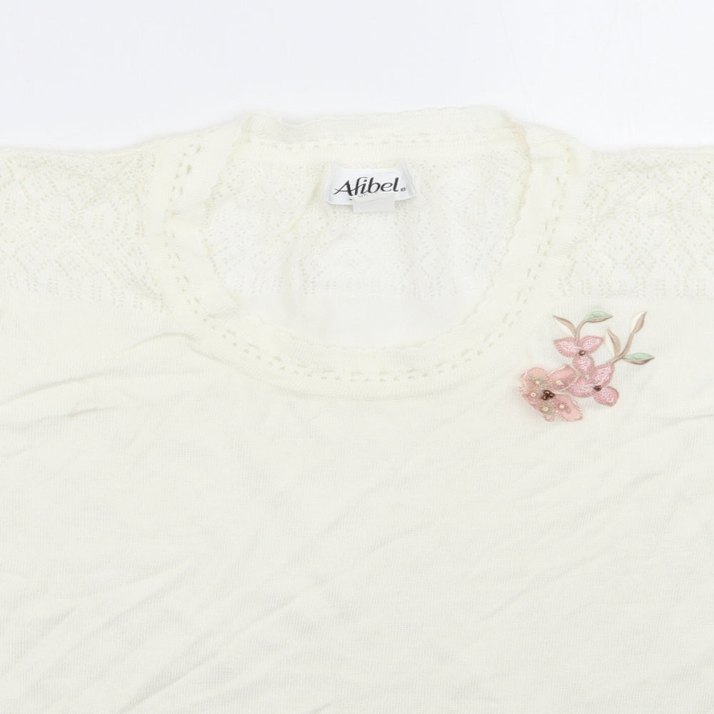 Womens UK Size 16 Afibel White Basic T-Shirt