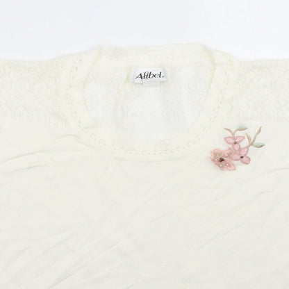 Womens UK Size 16 Afibel White Basic T-Shirt