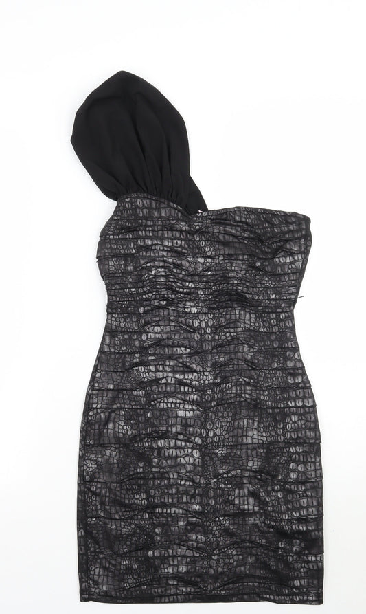Lipsy Womens Black Animal Print  A-Line  Size 8