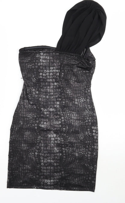 Lipsy Womens Black Animal Print  A-Line  Size 8