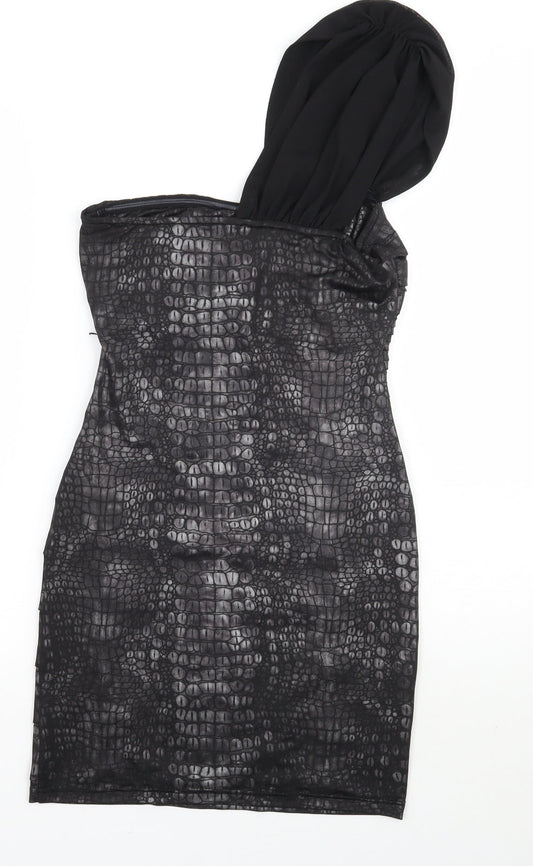 Lipsy Womens Black Animal Print  A-Line  Size 8