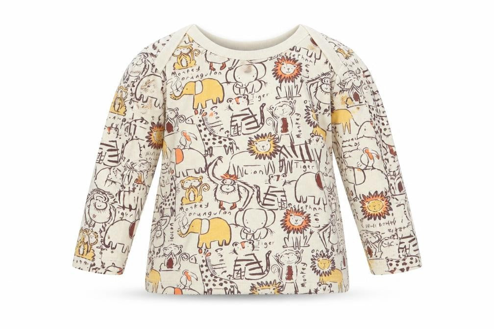 Front view of George girls’ beige animal print basic t-shirt, size 3-6, months