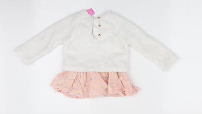Isaac Mizrahi Girls White Floral  Pullover Jumper Size 12-18 Months  - Faux Skirt Trim
