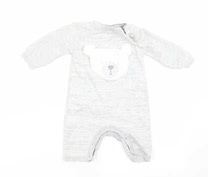 George Boys Green Animal Print  Romper One-Piece Size 0-3 Months  - Teddy Bear Face