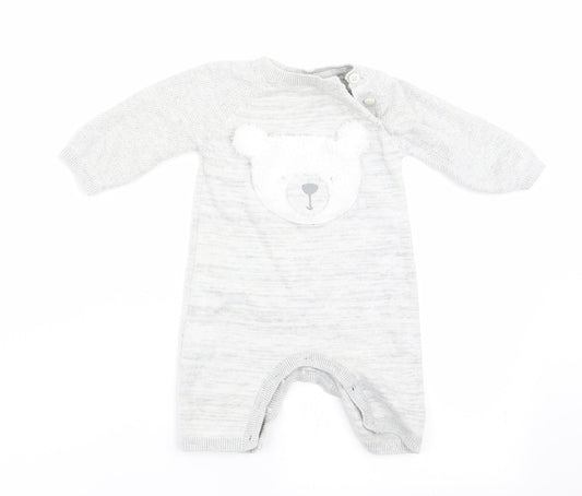 George Boys Green Animal Print  Romper One-Piece Size 0-3 Months  - Teddy Bear Face