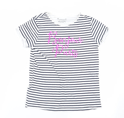 Primark Girls Blue Striped  Basic T-Shirt Size 10-11 Years  - Bonjour Paris