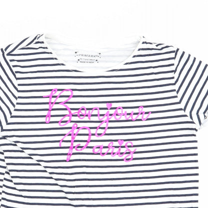 Primark Girls Blue Striped  Basic T-Shirt Size 10-11 Years  - Bonjour Paris