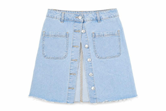 Front view of /DENIM women’s blue a-line skirt, size UK 8