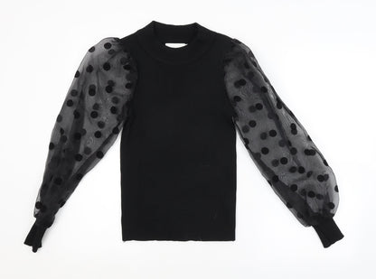 Flamant Rose Womens Black Polka Dot  Pullover Jumper Size M