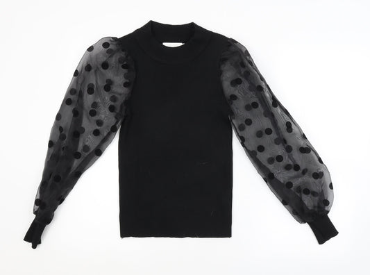 Flamant Rose Womens Black Polka Dot  Pullover Jumper Size M
