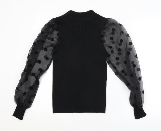 Flamant Rose Womens Black Polka Dot  Pullover Jumper Size M