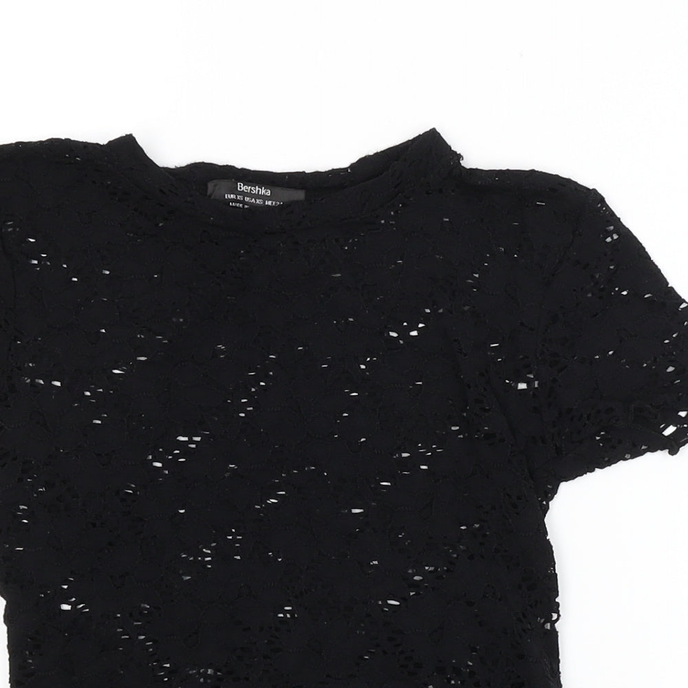 Womens UK Size XS Bershka Black Basic Blouse