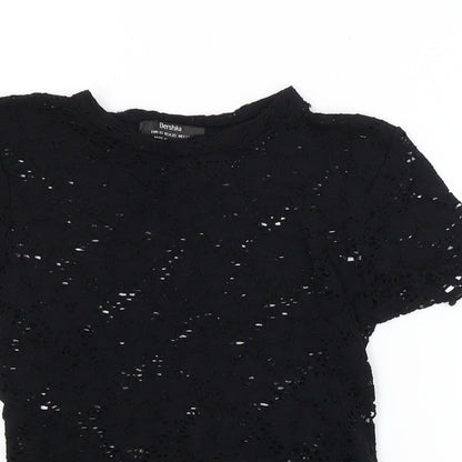 Womens UK Size XS Bershka Black Basic Blouse