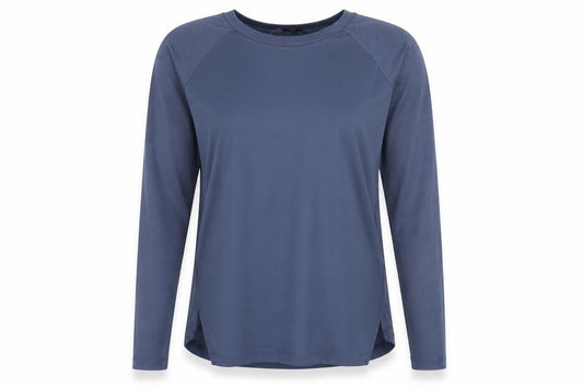 Front view of Atmosphere women’s blue basic t-shirt, size UK 8