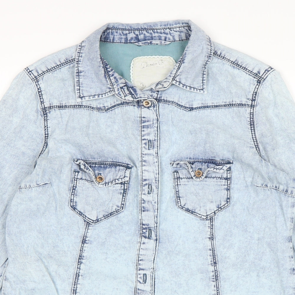 Denim Co Womens Blue  Denim Basic Button-Up Size 8