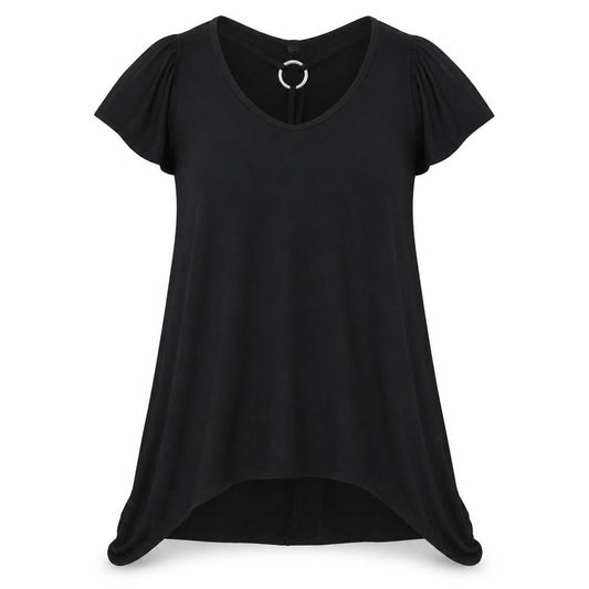 Front view of Atmosphere women’s black basic t-shirt, size UK 6