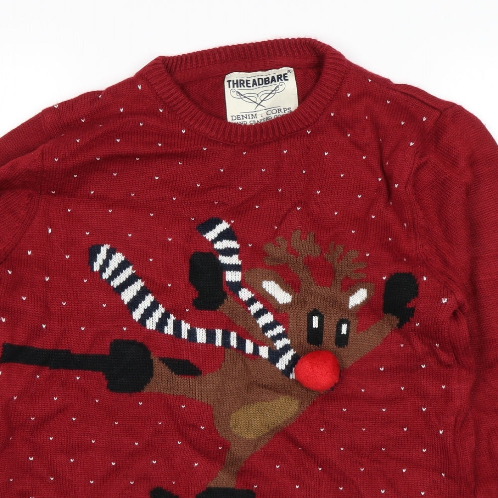 Threadable Mens Red Polka Dot  Pullover Jumper Size S