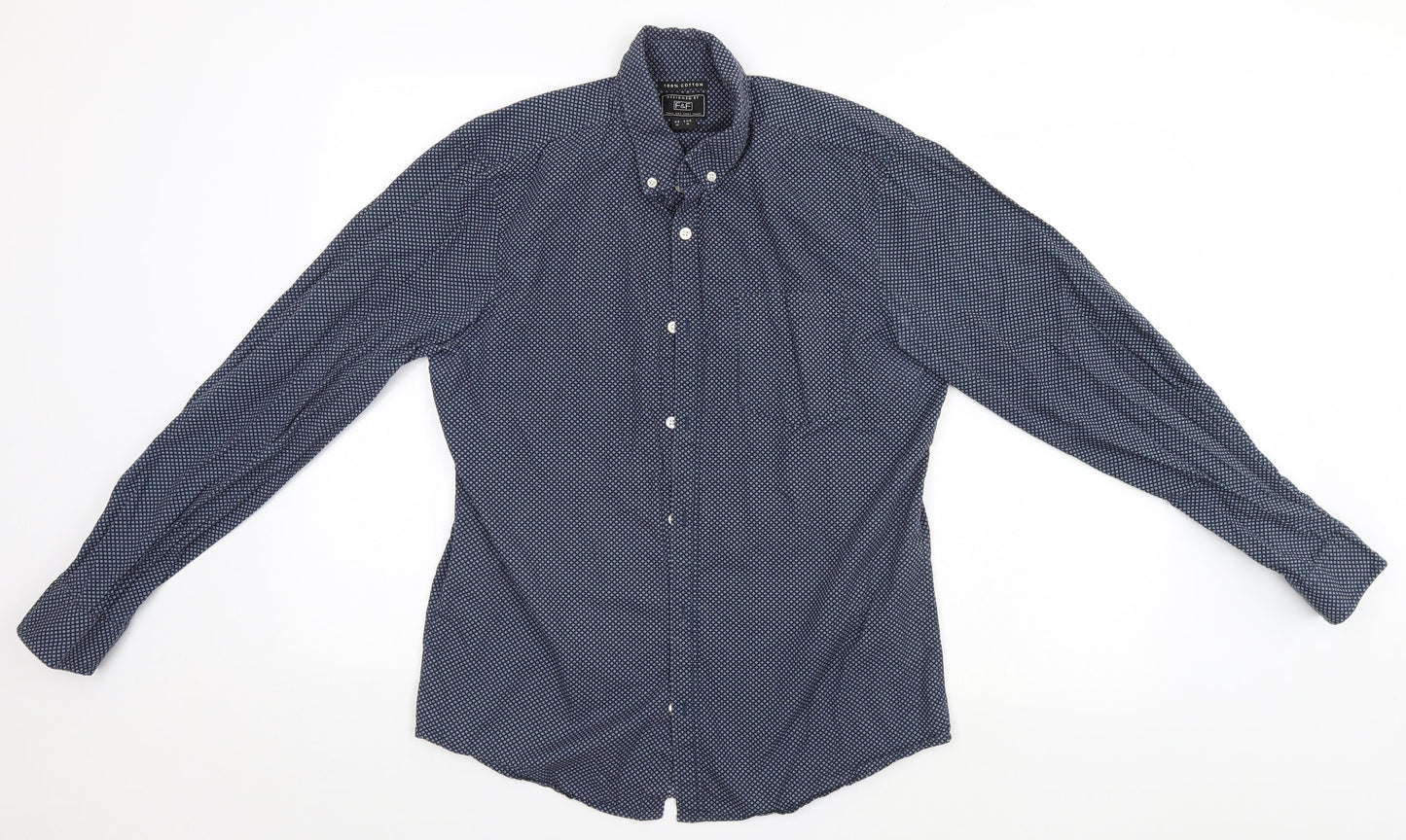 F&F Mens Blue Geometric   Button-Up Size M