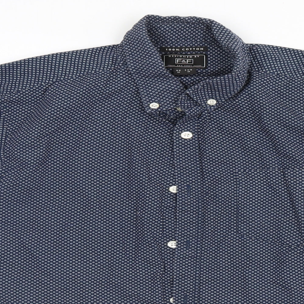 F&F Mens Blue Geometric   Button-Up Size M