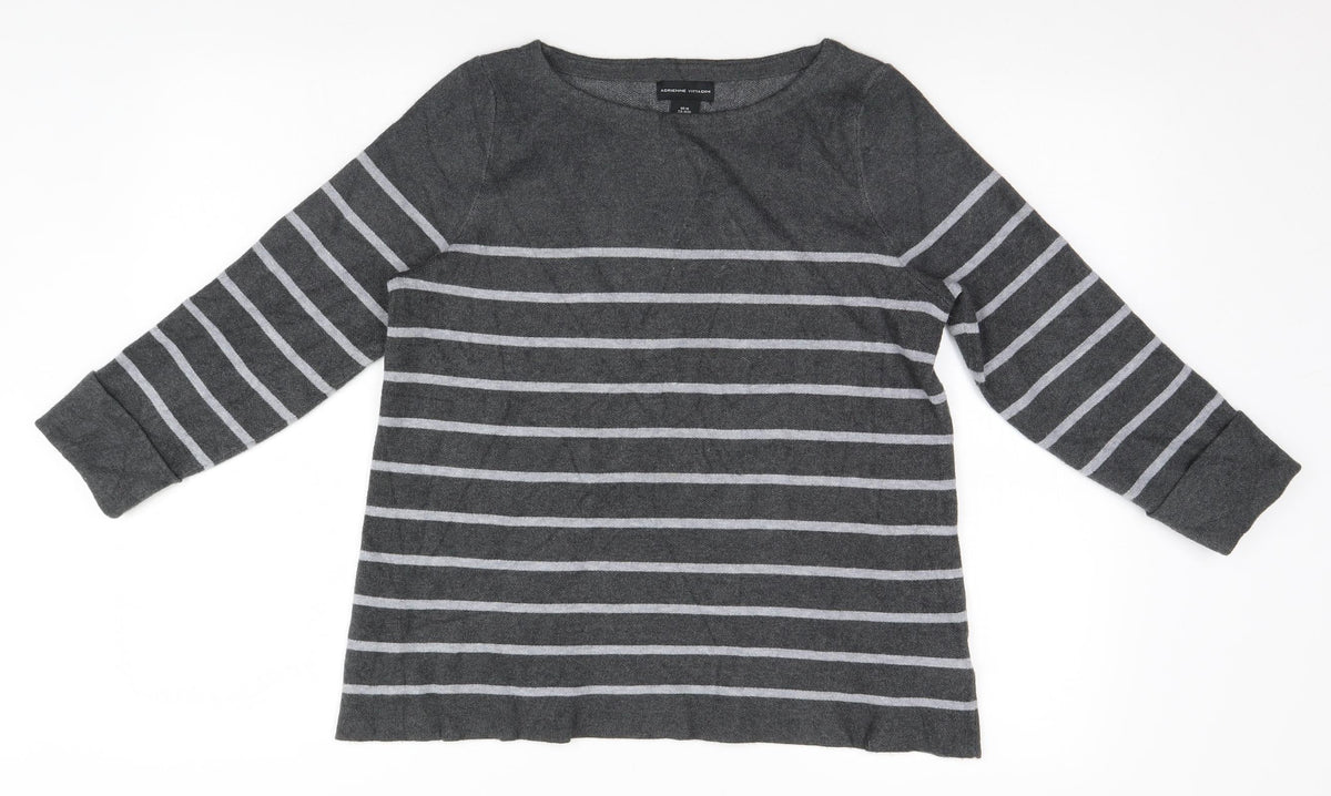 Adrienne Vittadini Mens Grey Striped  Pullover Jumper Size M
