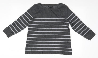 Adrienne Vittadini Mens Grey Striped  Pullover Jumper Size M