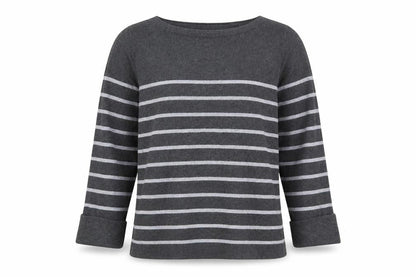 Adrienne Vittadini Mens Grey Striped  Pullover Jumper Size M