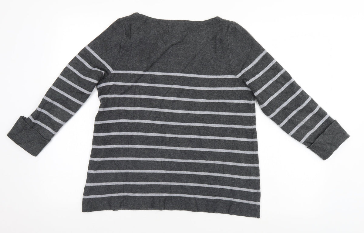 Adrienne Vittadini Mens Grey Striped  Pullover Jumper Size M