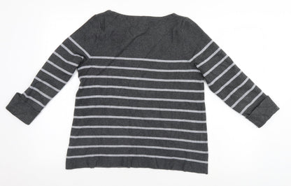 Adrienne Vittadini Mens Grey Striped  Pullover Jumper Size M