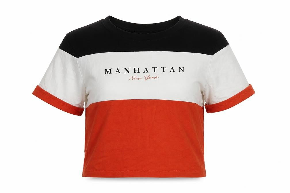 Front view of New Look girls’ orange cropped t-shirt, size 10-11, years - manhattan