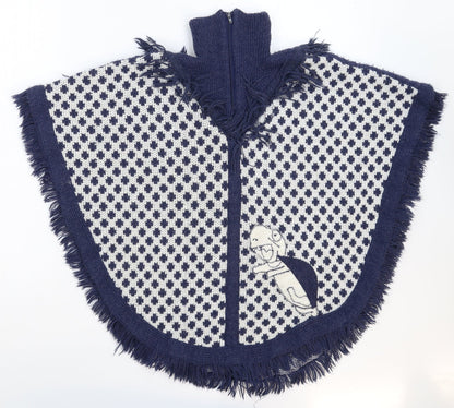 Jomar Womens Blue Geometric Knit Cape Jumper Size L