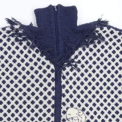 Jomar Womens Blue Geometric Knit Cape Jumper Size L
